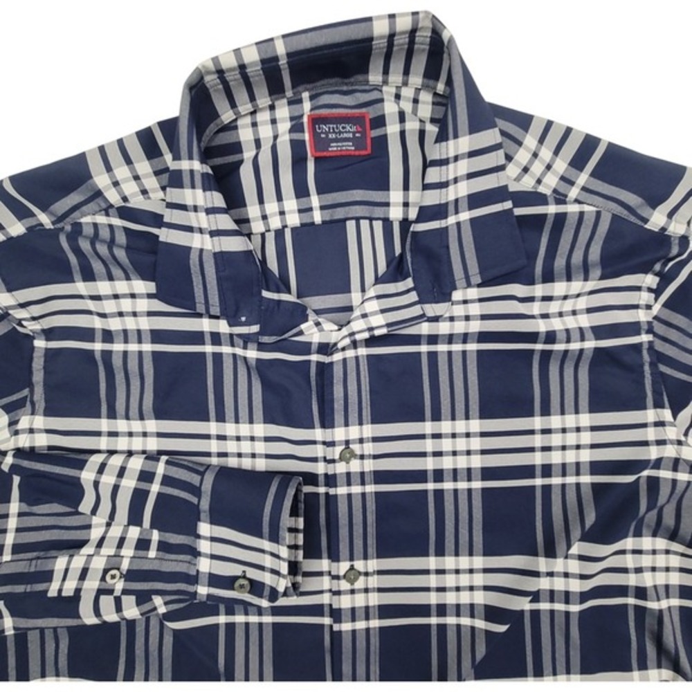 UNTUCKit Men's Delucca Shirt XXL Blue Plaid‎ Non-Iron Polyester Regular Fit